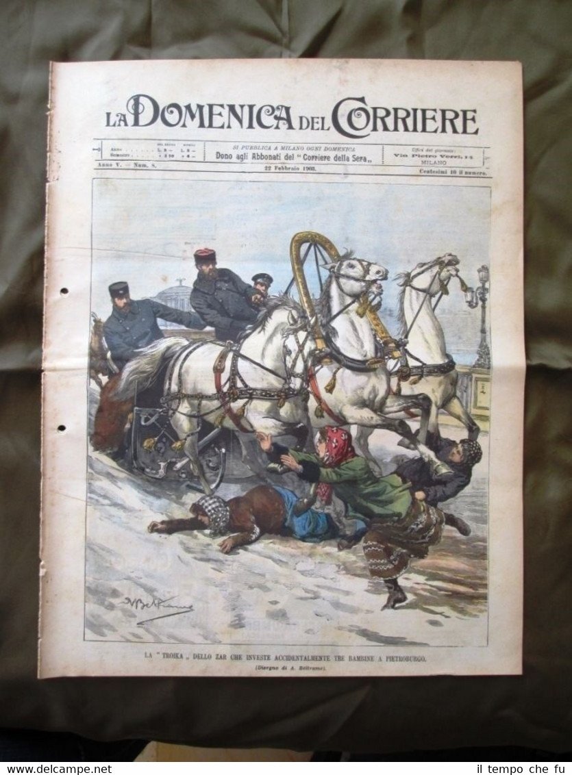 La Domenica del Corriere 22 Febbraio 1903 Troika a Pietroburgo …