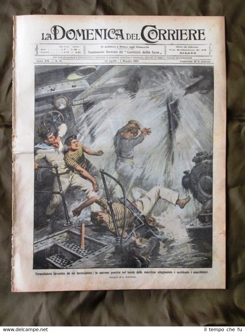 La Domenica del Corriere 24 Aprile 1910 Torpediniera Omicidio Dirigibile
