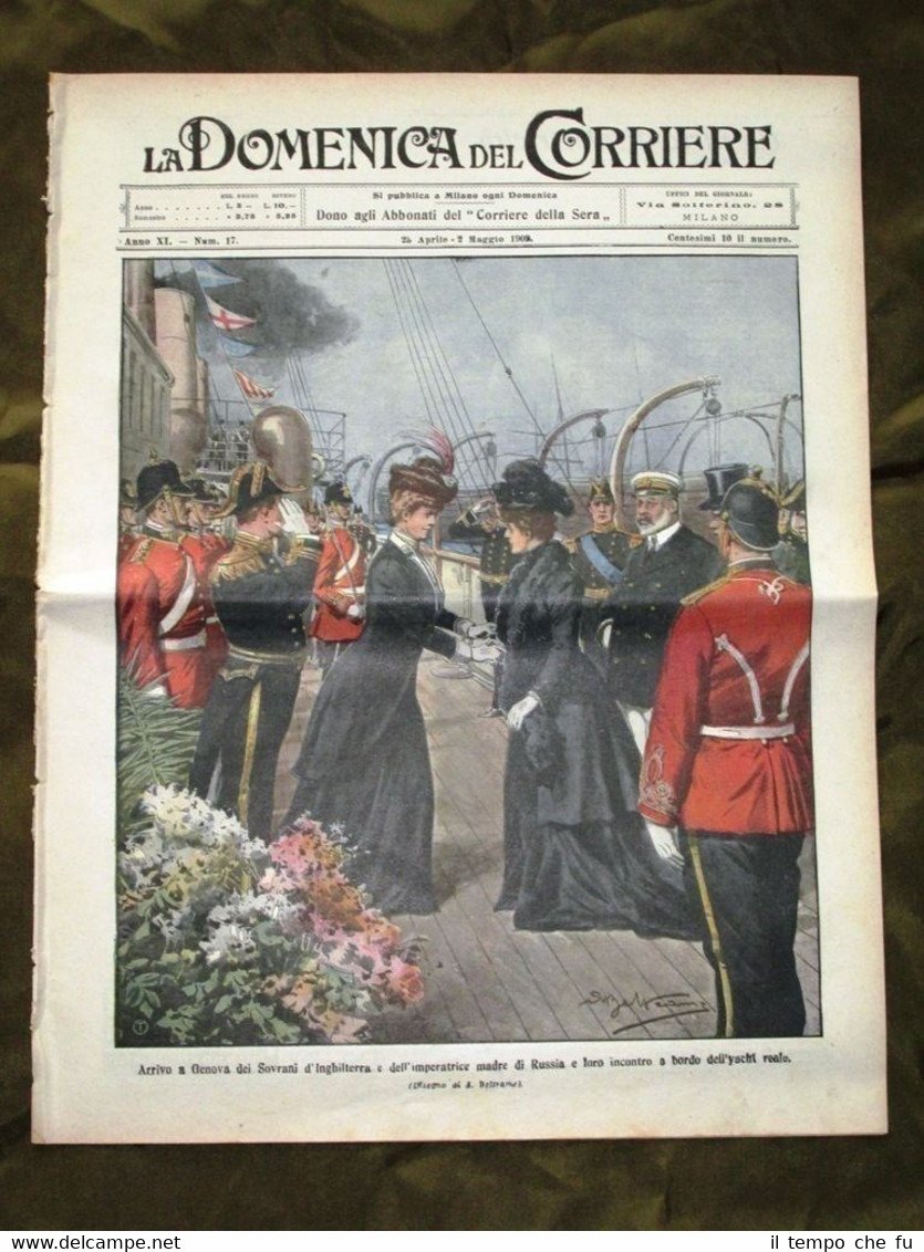 La Domenica del Corriere 25 Aprile 1909 Sovrani a Genova …