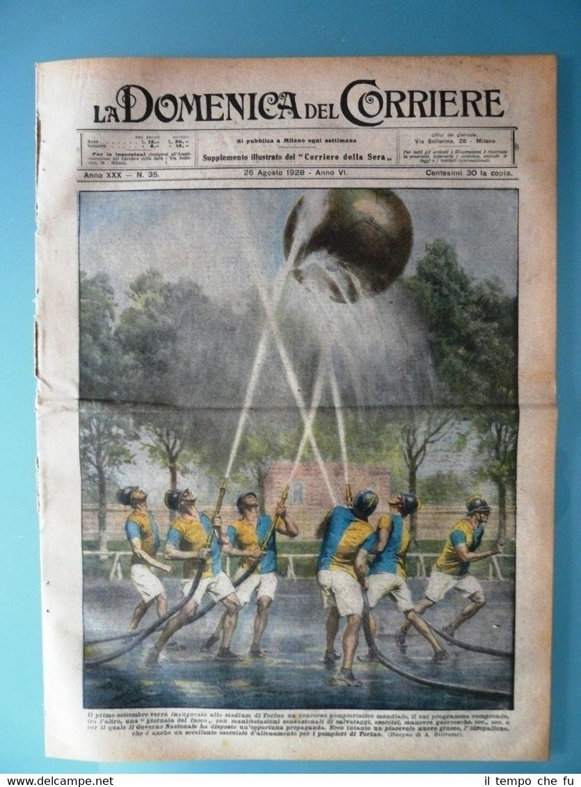 La Domenica del Corriere 26 Agosto 1928 Torino Idropallone Pompieri …