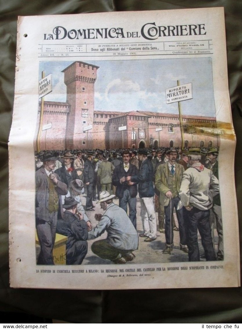 La Domenica del Corriere 26 Maggio 1901 Sciopero-Naufragio Siracusa-Italiano