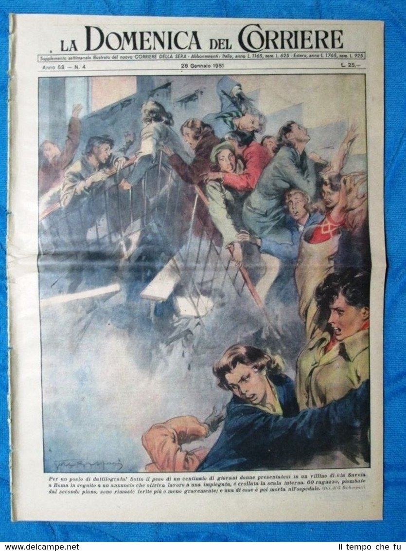 La Domenica del Corriere 28 gennaio 1951 Roma - Cleveland …