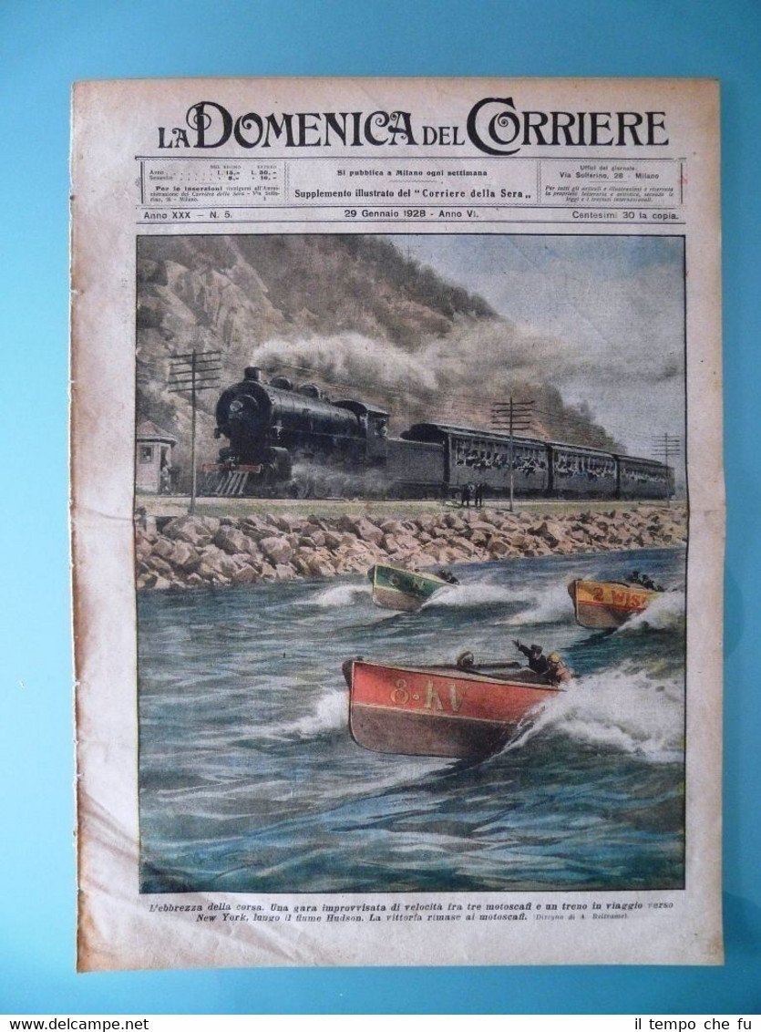 La Domenica del Corriere 29 Gennaio 1928 Velocità Motoscafo Treno …