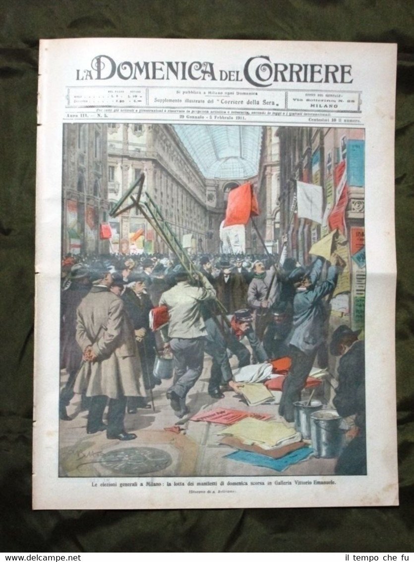 La Domenica del Corriere 3 Febbraio 1911 Elezioni Milano Champagne …