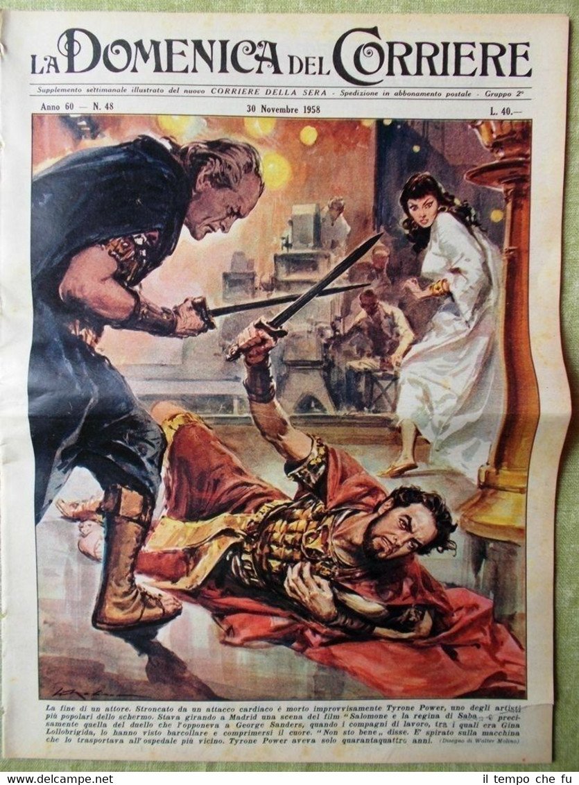 La Domenica del Corriere 30 Novembre 1958 Morte di Tyrone …