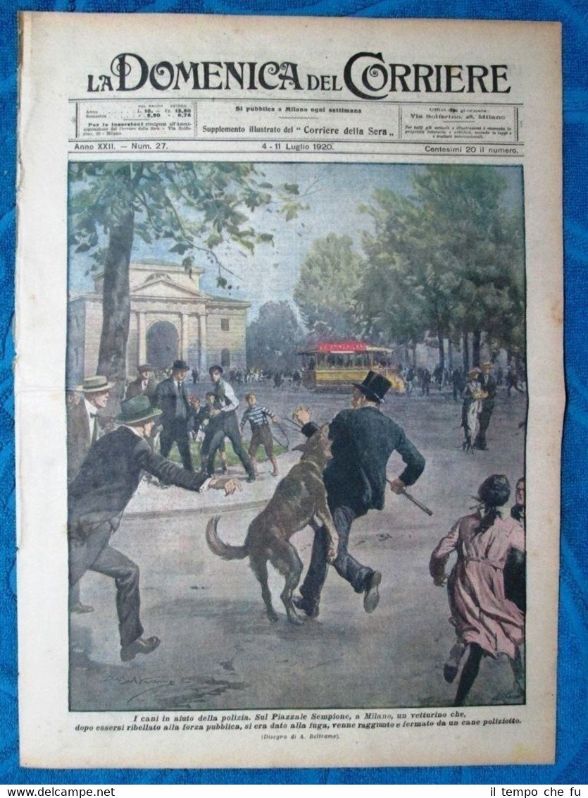 La Domenica del Corriere 4 luglio 1920 Piazzale Sempione,Milano-Francia-Ugolini