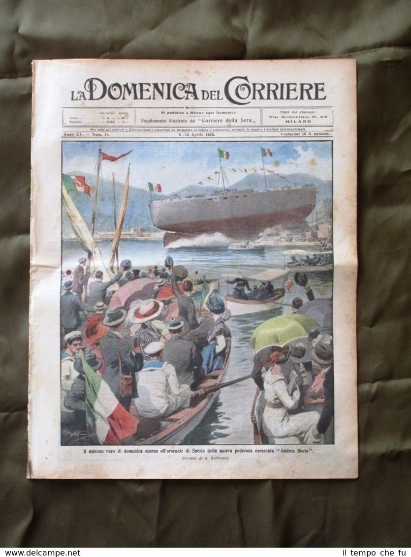 La Domenica del Corriere 6 Aprile 1913 Corazzata Tripolitania Cammelli …