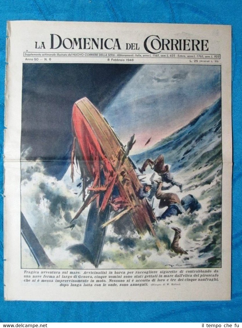 La Domenica del Corriere 8 febbraio 1948 Genova - Manchester …