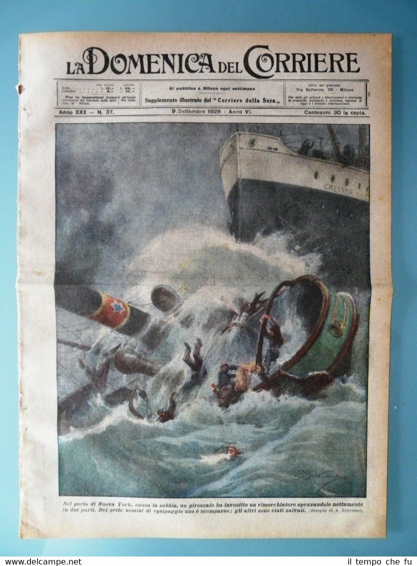 La Domenica del Corriere 9 settembre 1928 Nuova York Rimorchiatore …