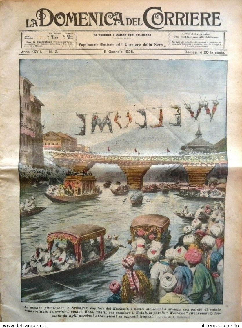 La Domenica del Corriere originale 11 Gennaio 1925 Kashmir Rajah …