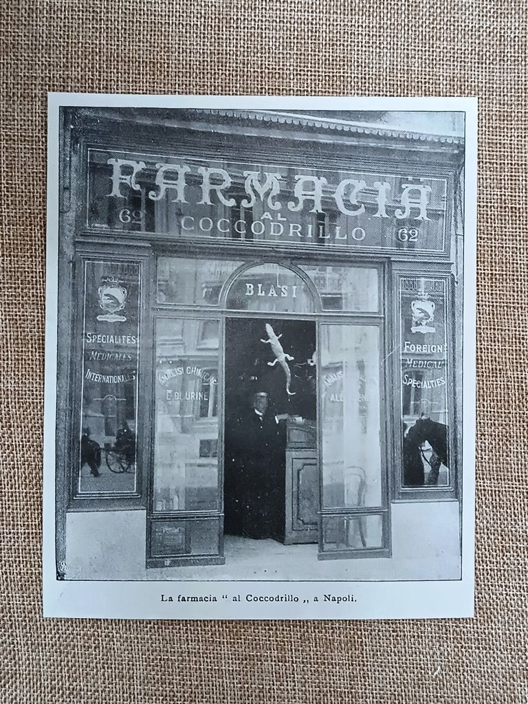 La farmacia "al Coccodrillo", a Napoli nel 1906. | Immagine principale