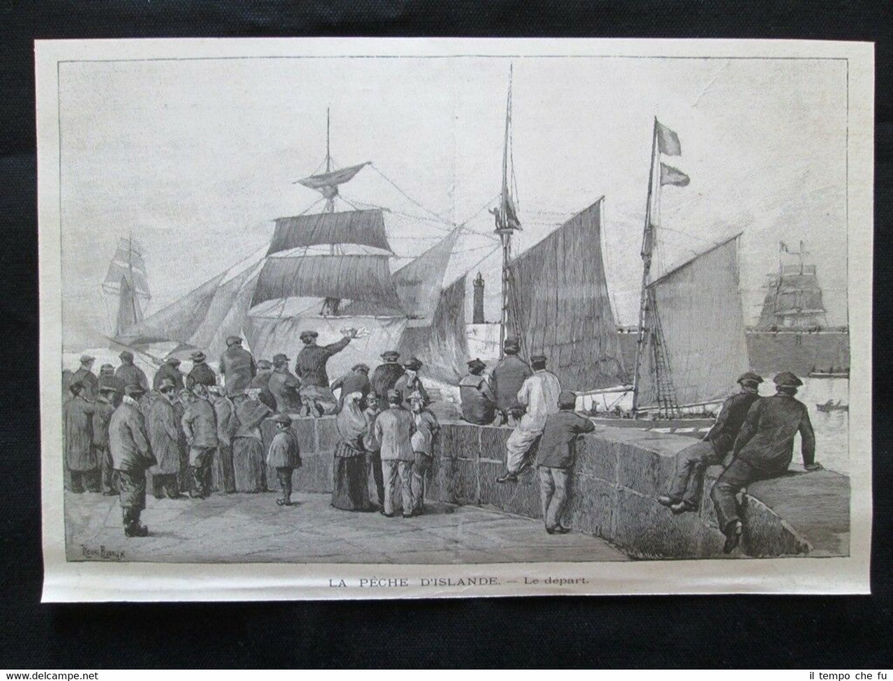 La pesca in Islanda – La partenza Incisione del 1894