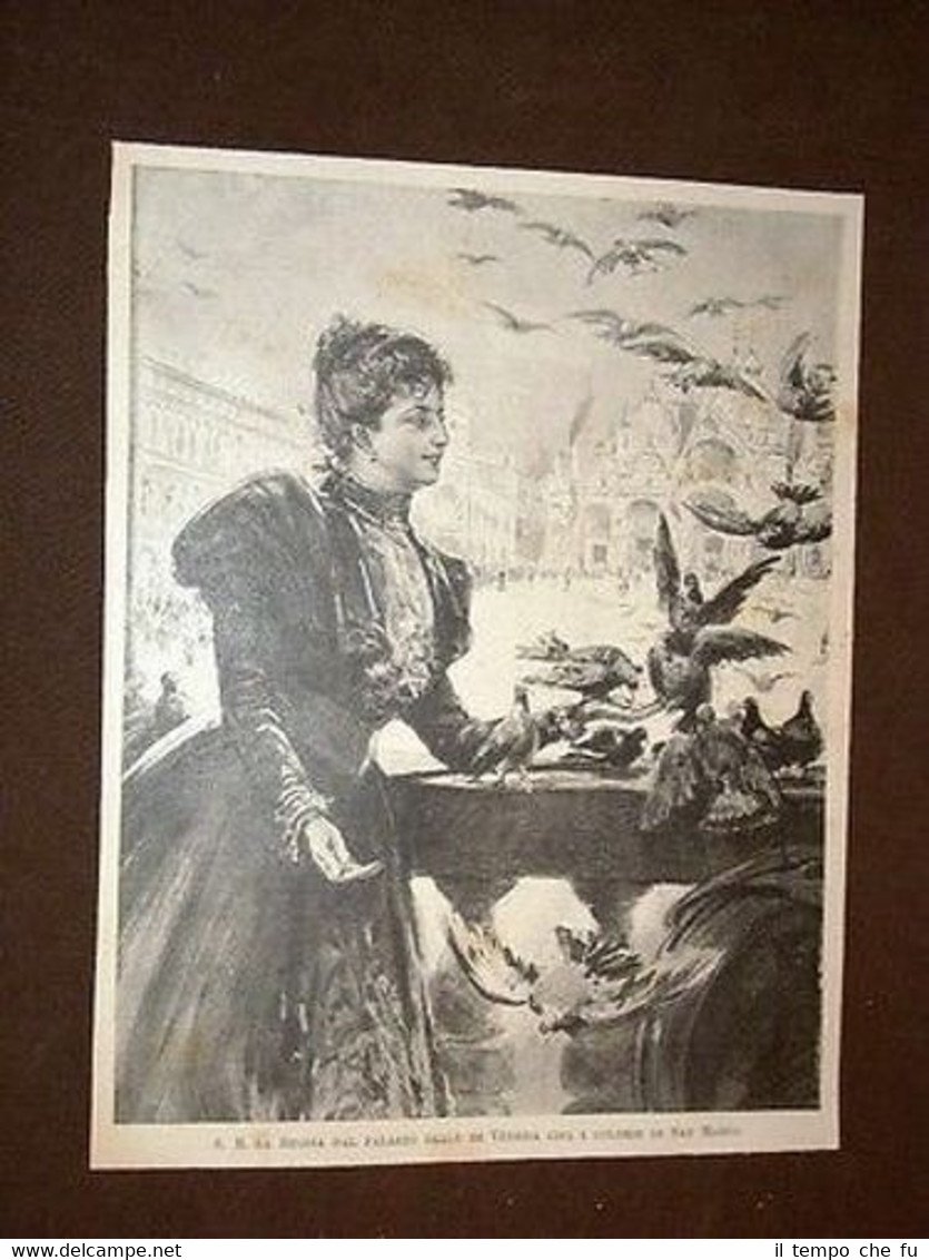 La Regina Margherita ciba i colombi di S.Marco Venezia