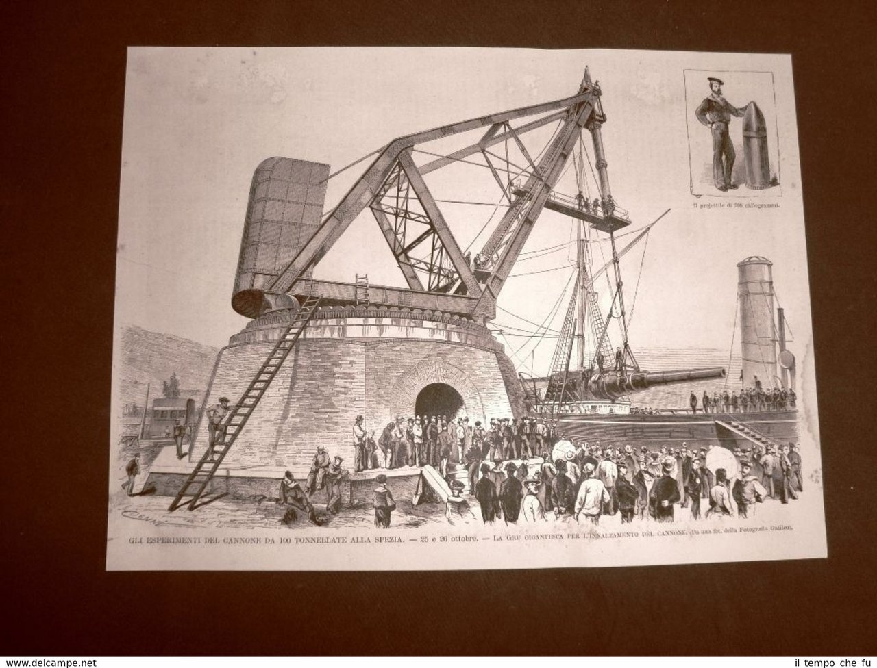 La Spezia nel 1876 Gru gigantesca innalza il cannone da … | Immagine principale