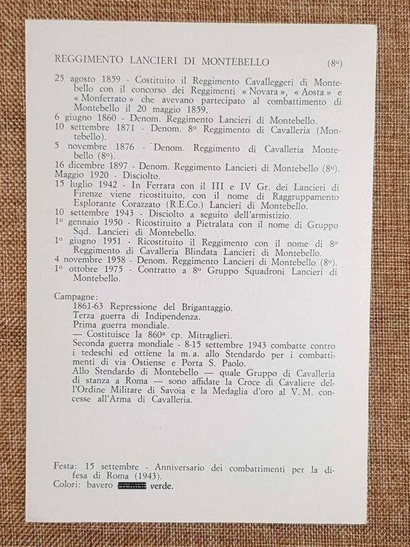 Lancieri di Montebello Emblema o stemma araldico Reggimento di Cavalleria