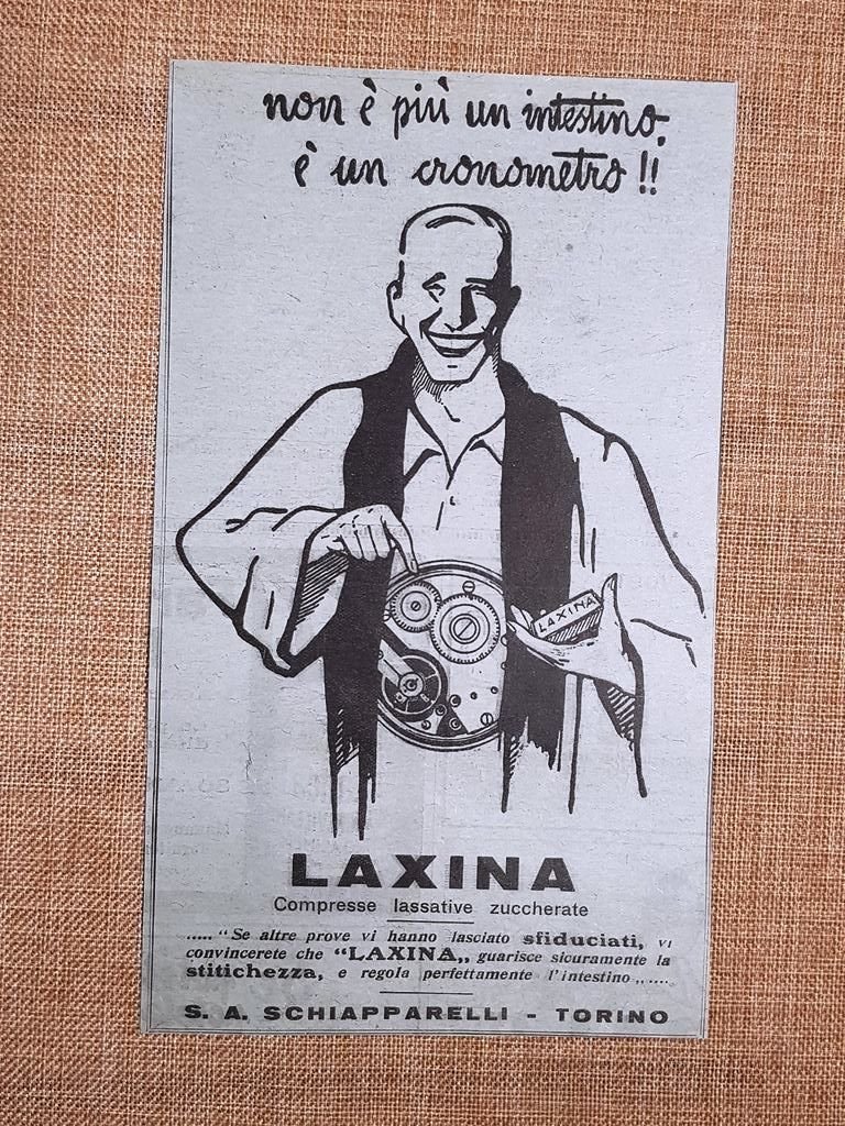 Laxina Intestino a cronometro! Schiapparelli Torino Pubblicità primi anni 900