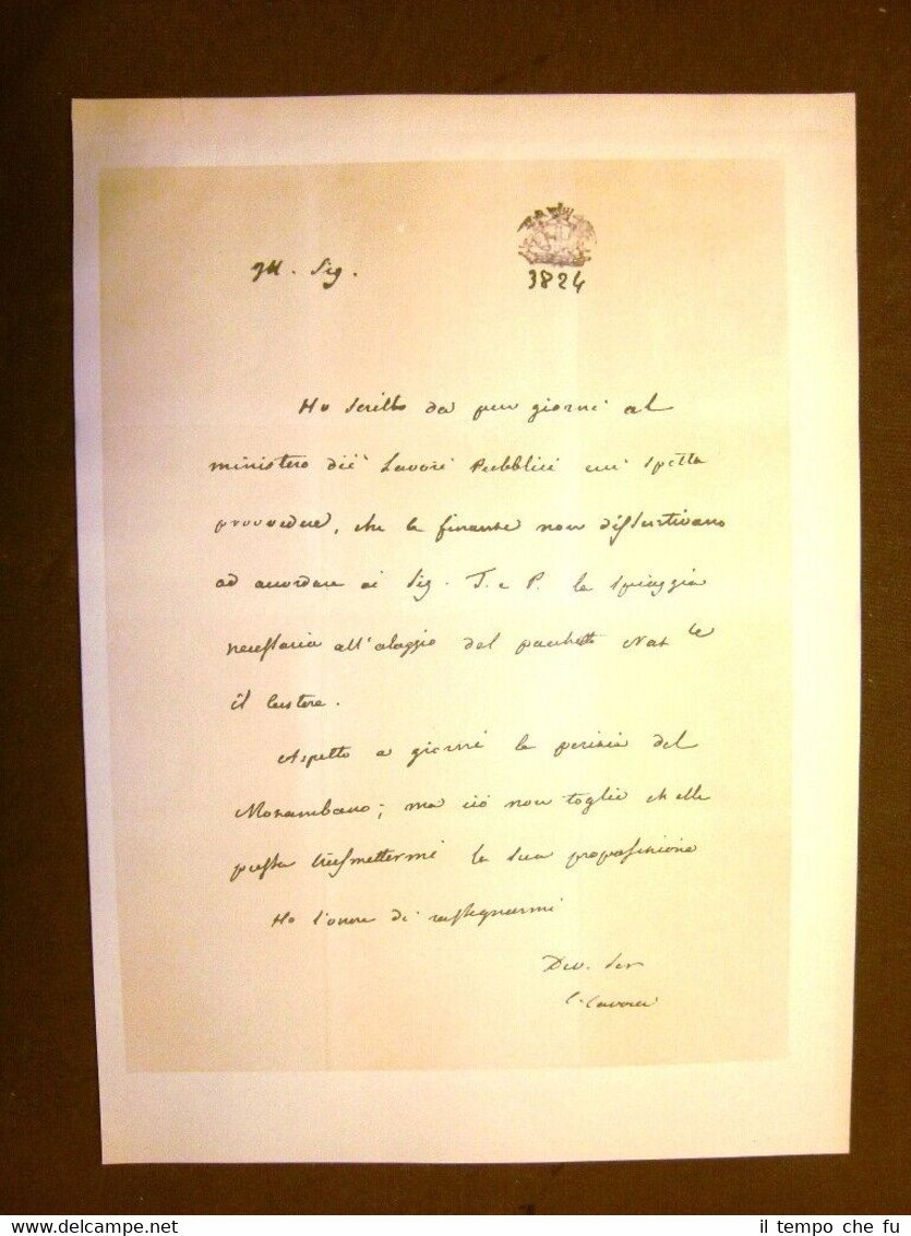 Lettera del 1851 Cavour alla Taylon & Prandi Piroscafo Castore …