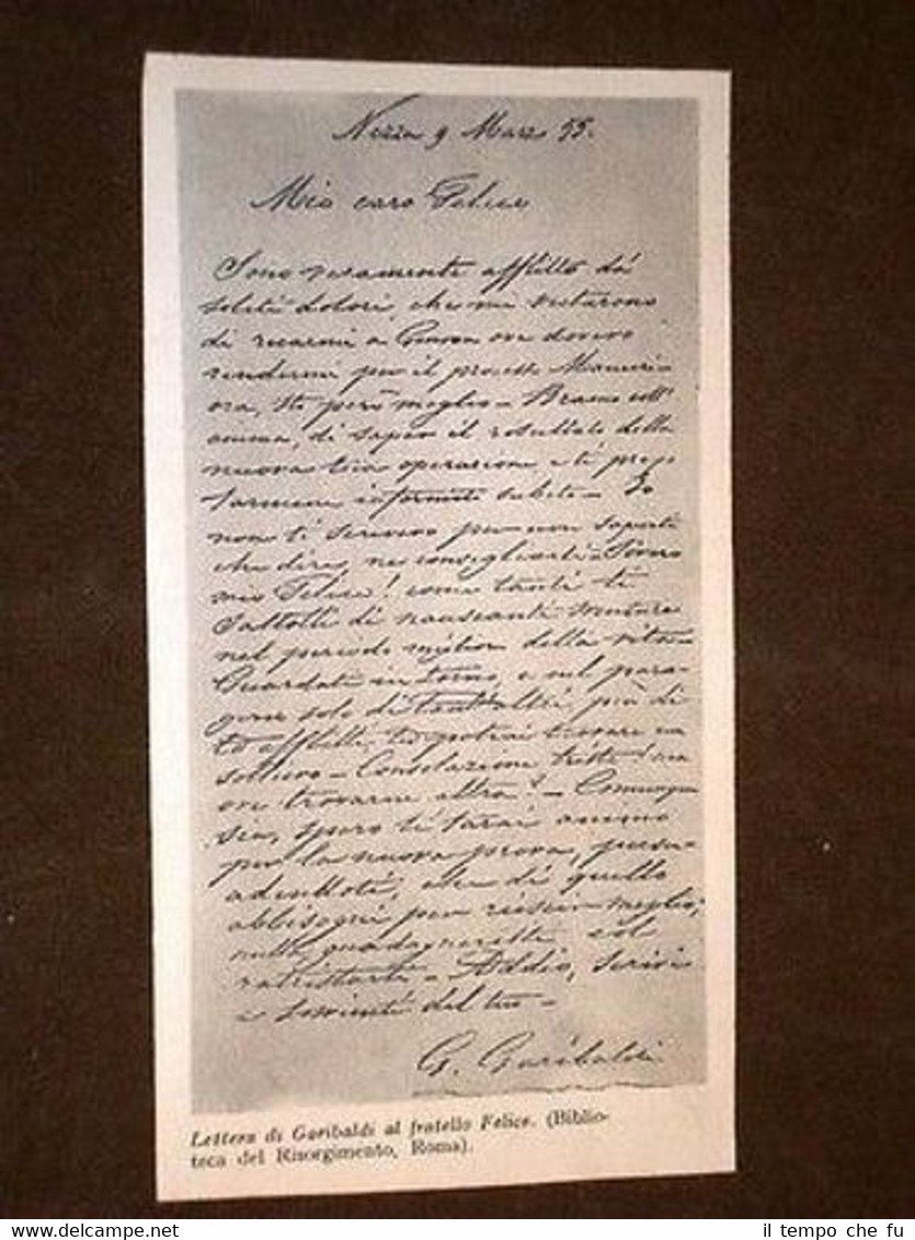 Lettera di Garibaldi al fratello Felice