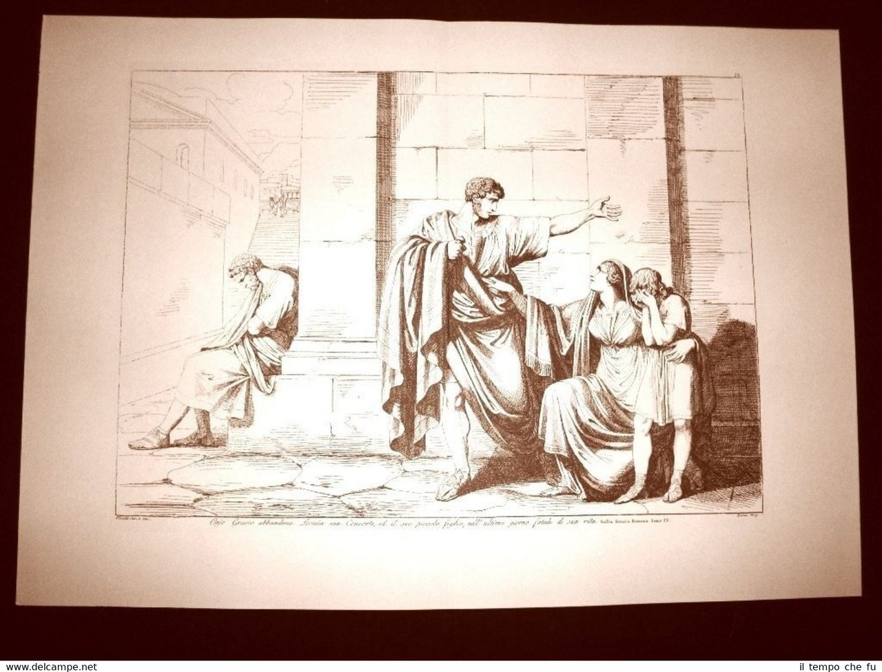 Litografia Caio Gracco abbandona Licinia L'Istoria Romana Bartolomeo Pinelli