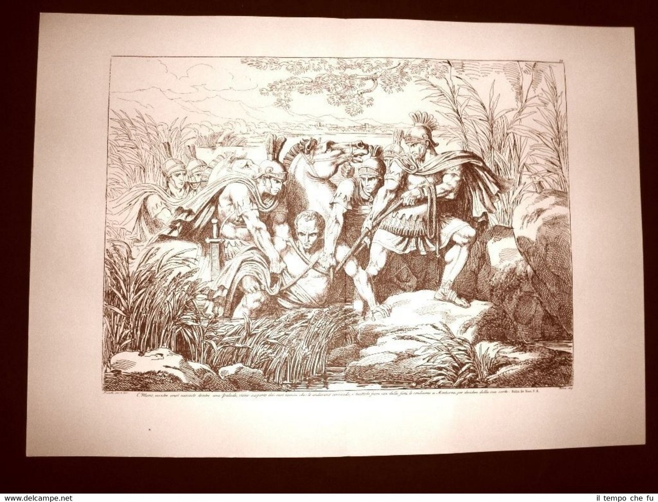 Litografia Caio Mario condotto a Minturna L'Istoria Romana Bartolomeo Pinelli