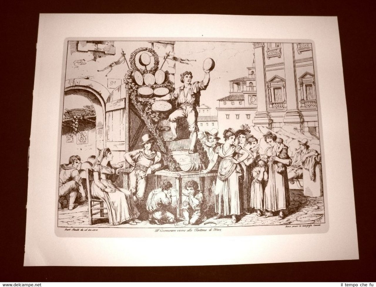 Litografia Cocomeraro Fontana di Trevi Costumi di Roma Lazio Bartolomeo …