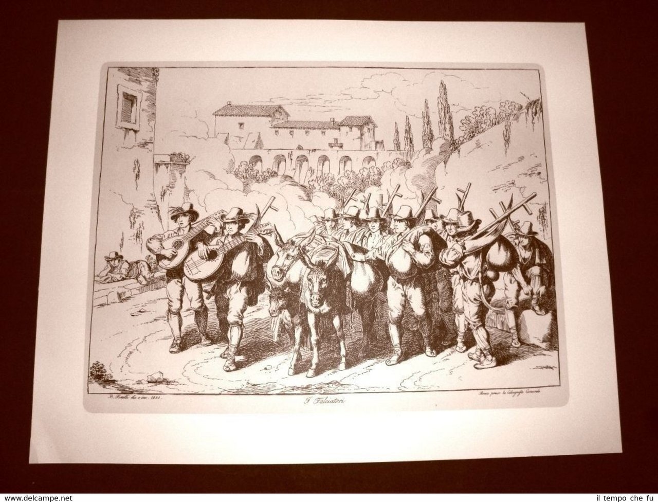 Litografia I falciatori Costumi di Roma e Lazio Bartolomeo Pinelli