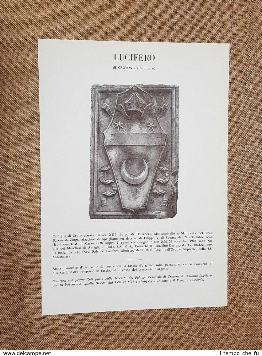 Lucifero di Crotone (Catanzaro) Stemma Famiglia Nobile Nobiltà Araldica