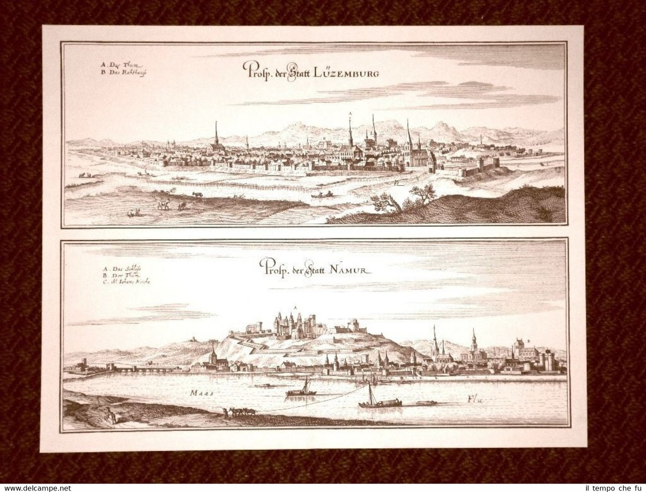 Lussemburgo e Namur Incisione di Merian Matthäus del 1640 Ristampa