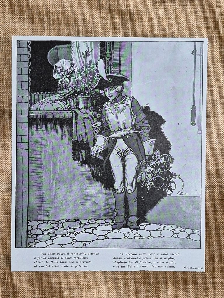 M. Galvagnini illustrazione con versi ironia sentinella amorosa Stampa del … | Immagine principale