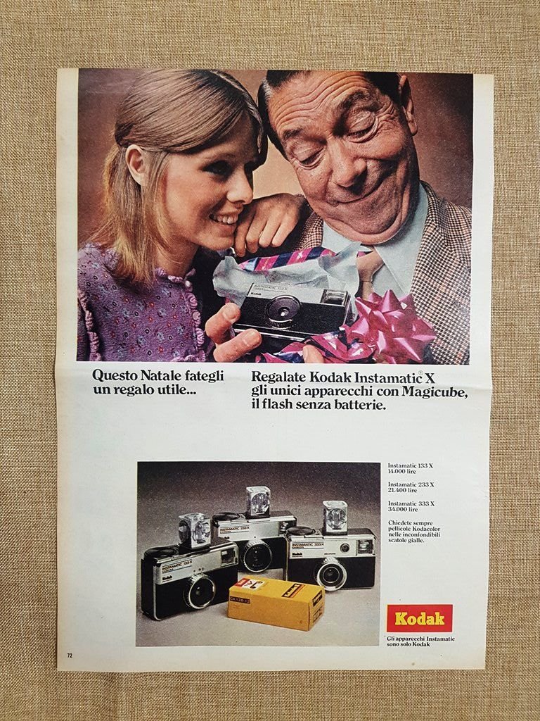 Macchina fotografica Kodak Instamatic X Pubblicità vintage anni '70