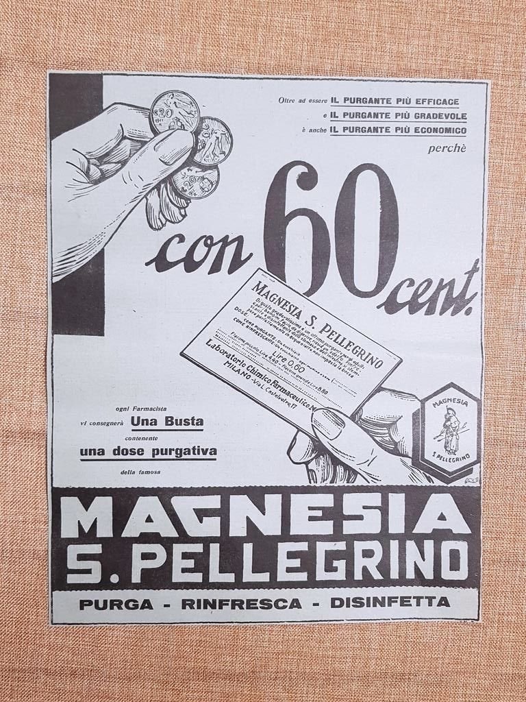 Magnesia San Pellegrino 60 cent busta Purgante Pubblicità primi anni …