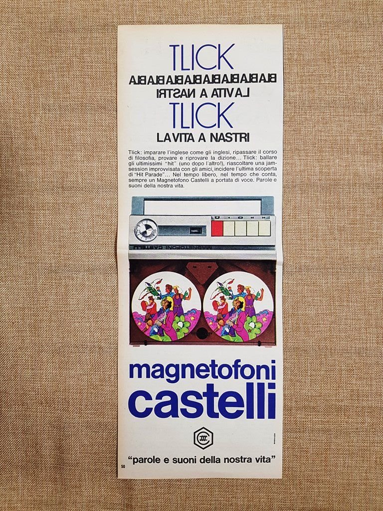 Magnetofoni Castelli La vita a nastri Pubblicità vintage anni '70