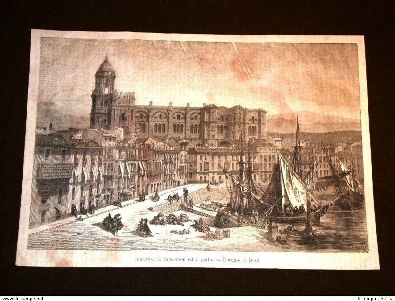 Málaga nel 1869 La Cattedrale ed il Porto Andalusia Spagna