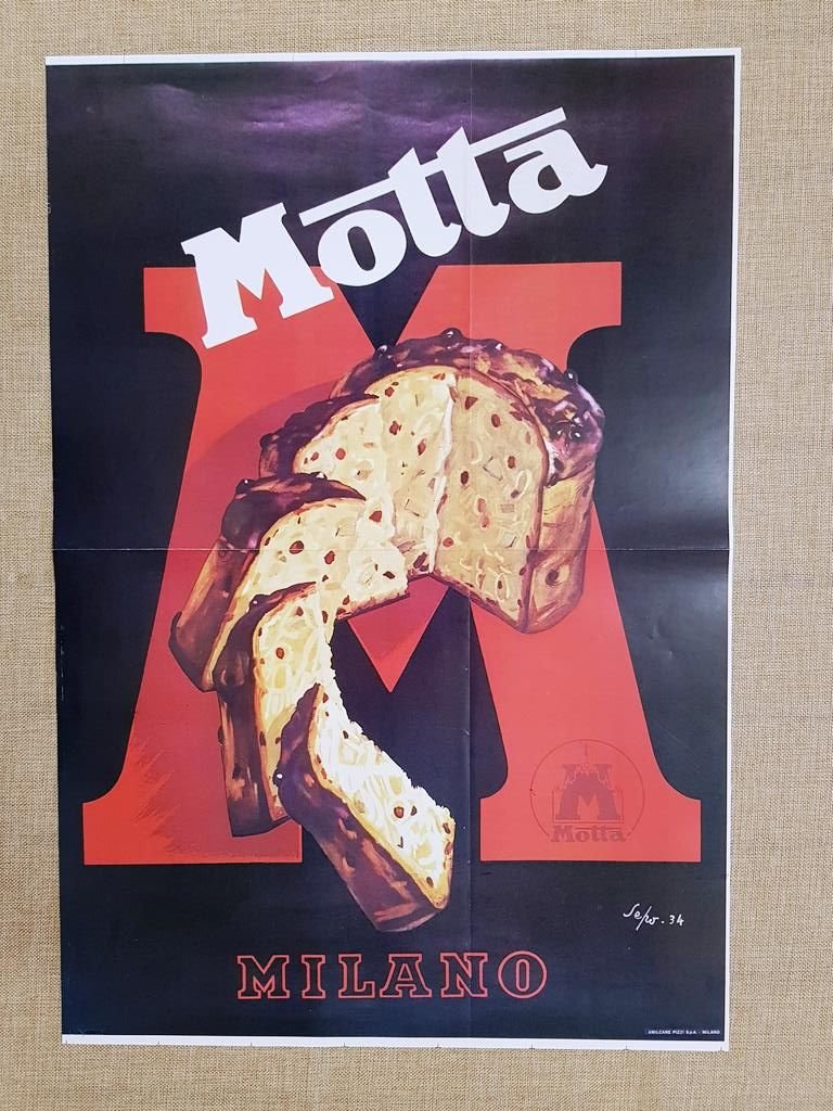 Manifesto Panettone Motta Severo Pozzati Sepo Ristampa storica locandina 35x50