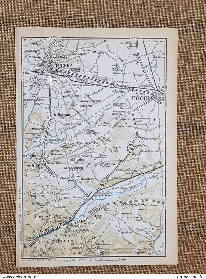 Mappa o carta geografica del 1962 Foggia Bovino Pianta città …