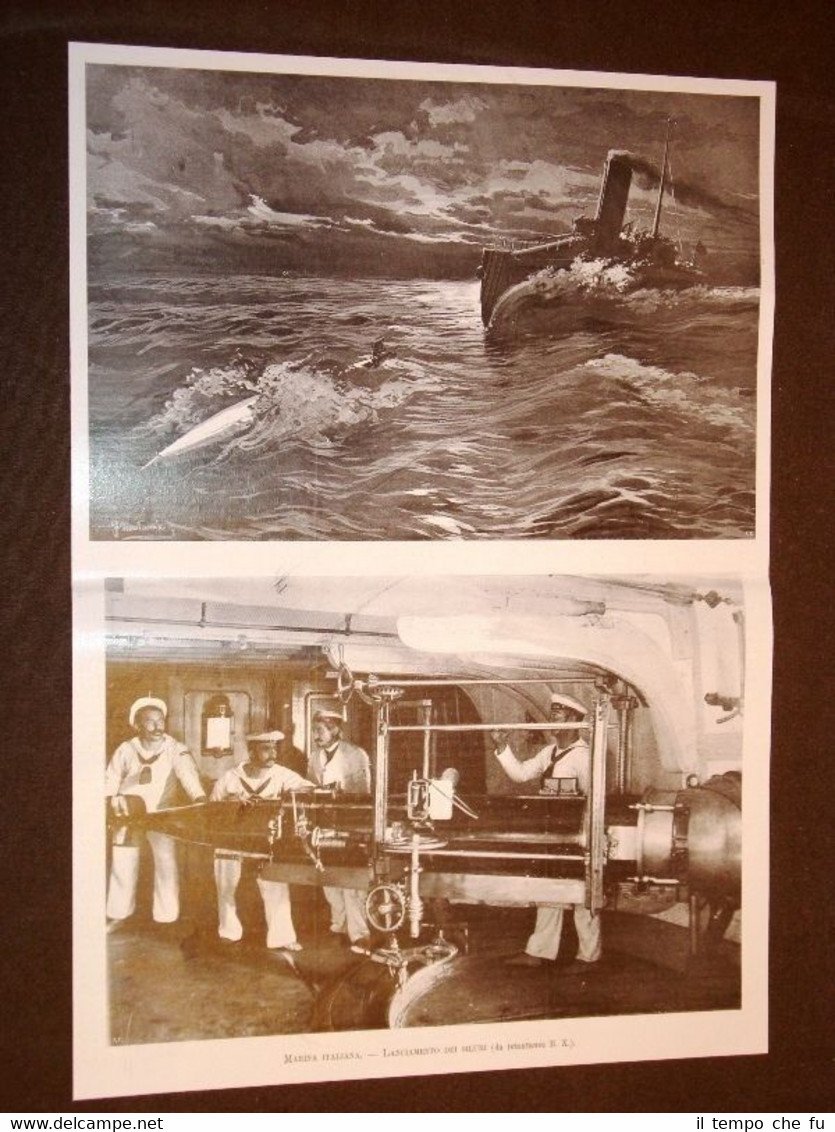 Marina d'Italia nel 1904 Sottomarino e lancio dei siluri + …
