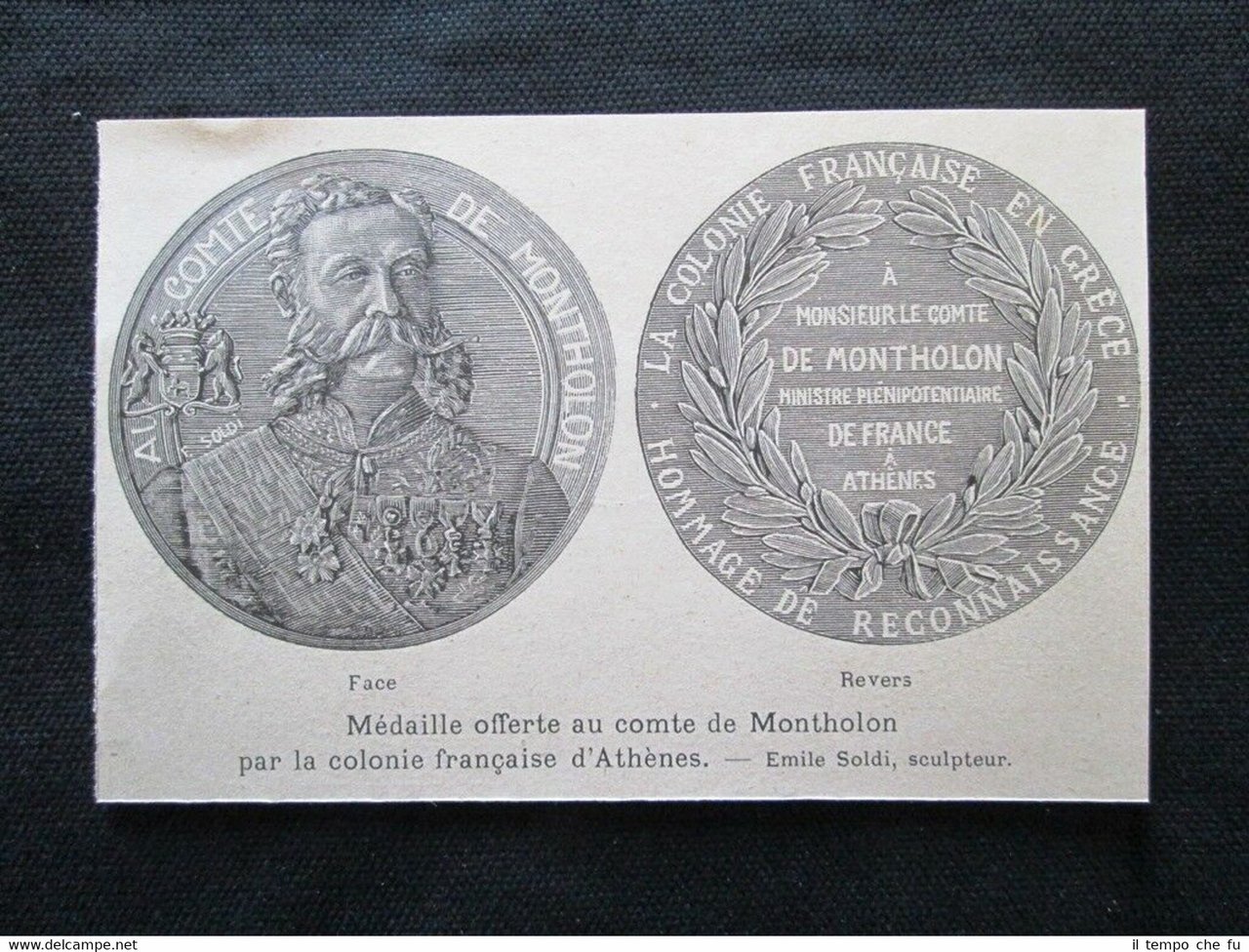 Medaglia offerta al conte di Montholon,dalla colonia di Atene Incisione …