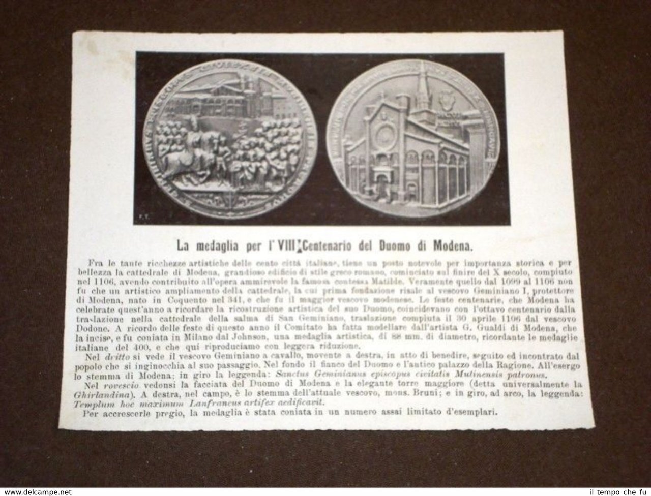 Medaglia per l'VIII° centenario del Duomo di Modena Coniata nel …