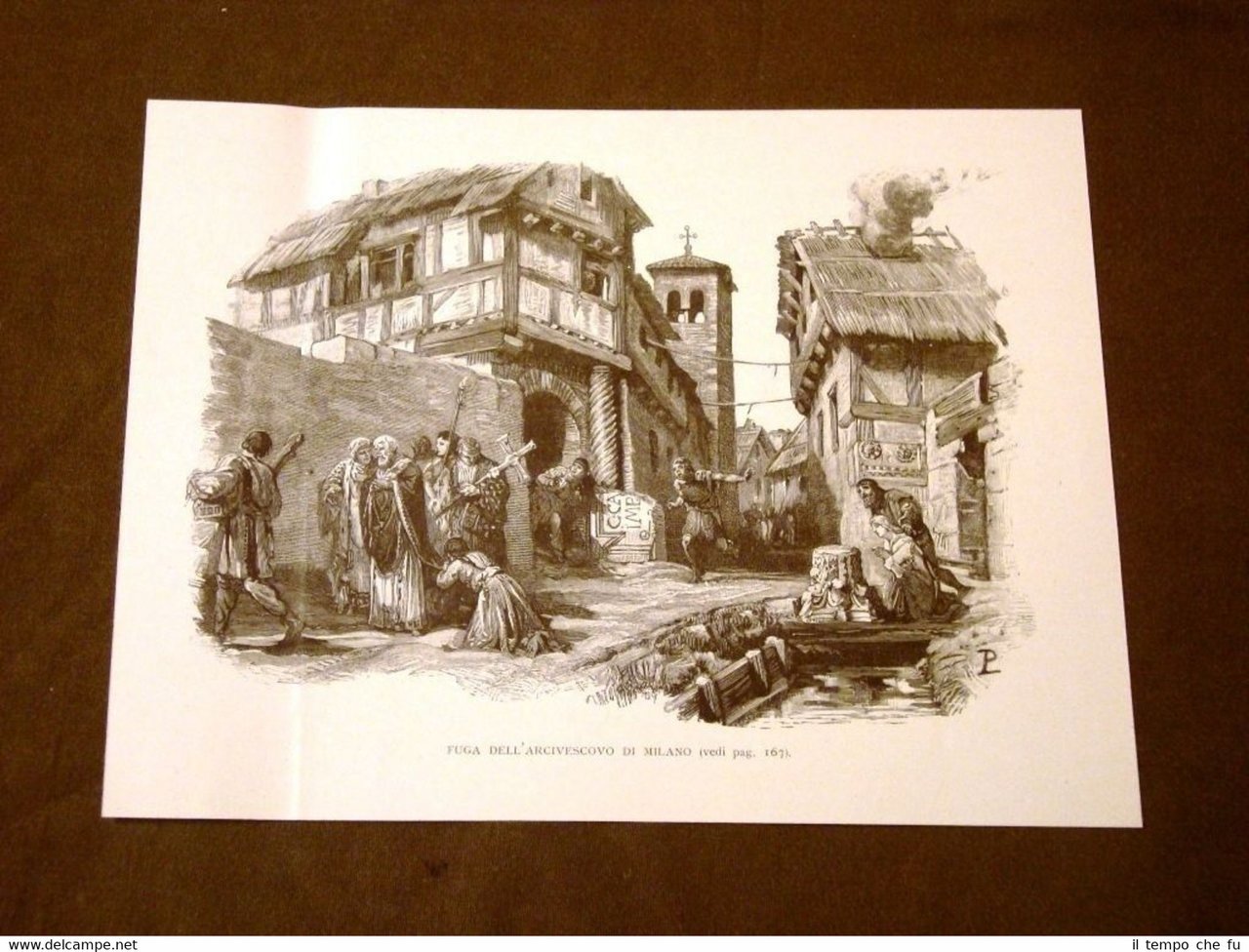Medioevo d'Italia La fuga dell'Arcivescovo di Milano Incisione di L. …