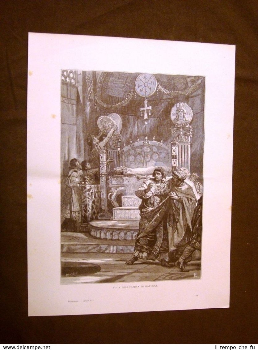 Medioevo d'Italia La fuga dell'Esarca di Ravenna Incisione di L.Pogliaghi | Immagine principale