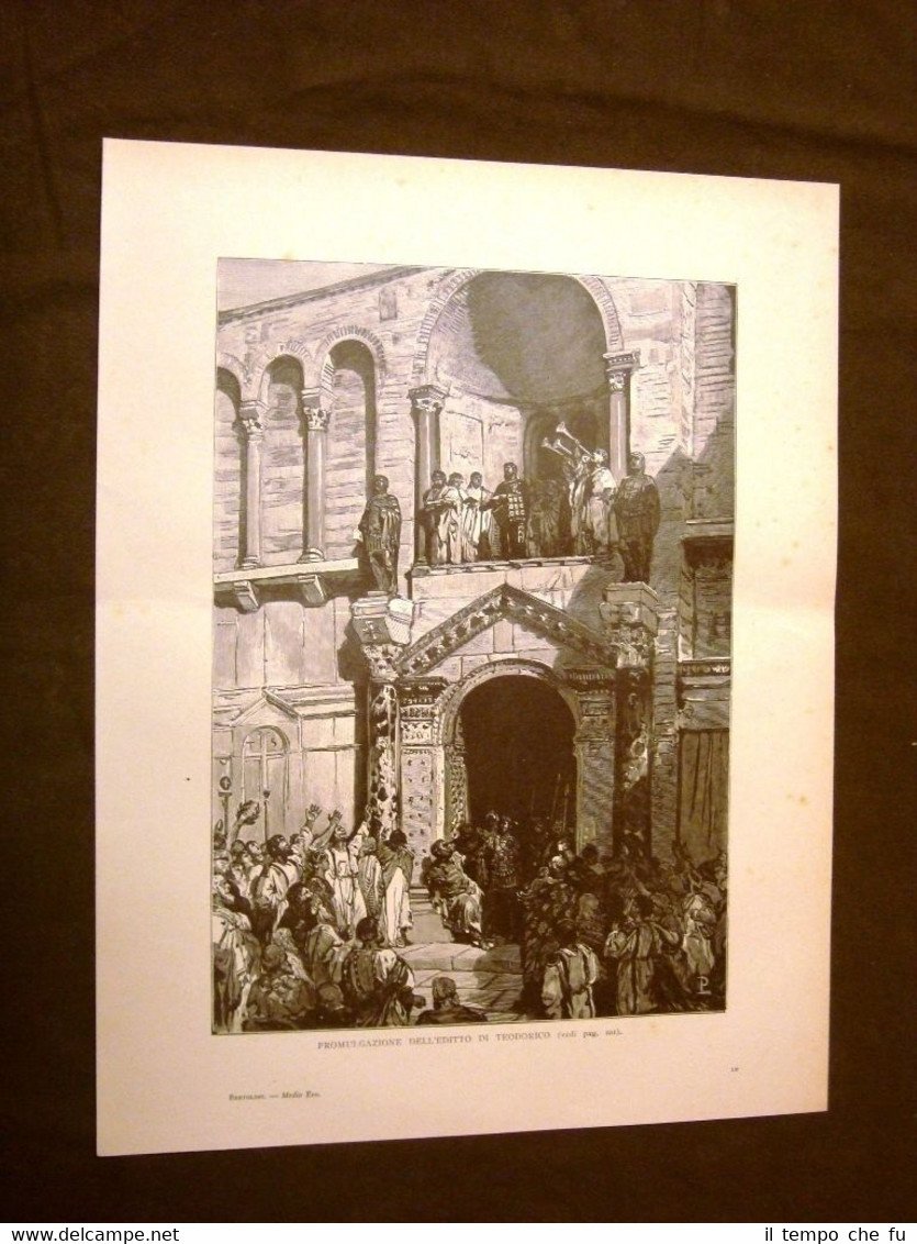 Medioevo d'Italia Promulgazione editto di Teodorico Incisione di L. Pogliaghi