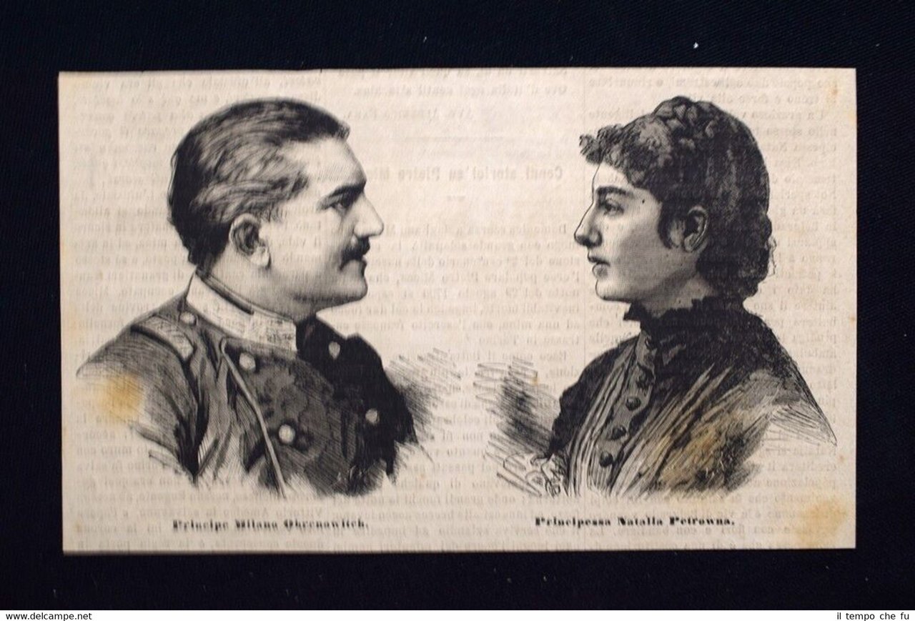 Milan Obrenovic di Serbia - Natalia Petrovna Incisione del 1876