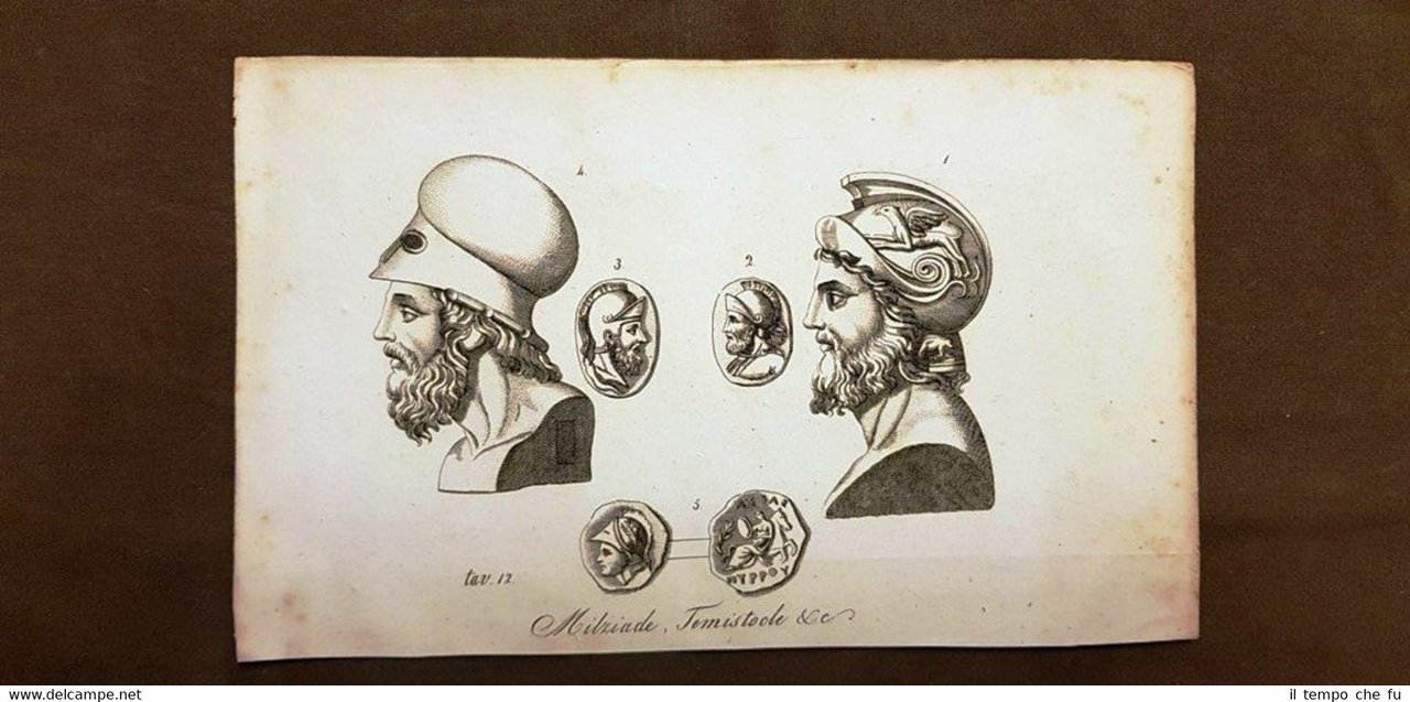 Milziade, Temistocle, etc Grecia Acquaforte del 1830 Costume antico G.Ferrario