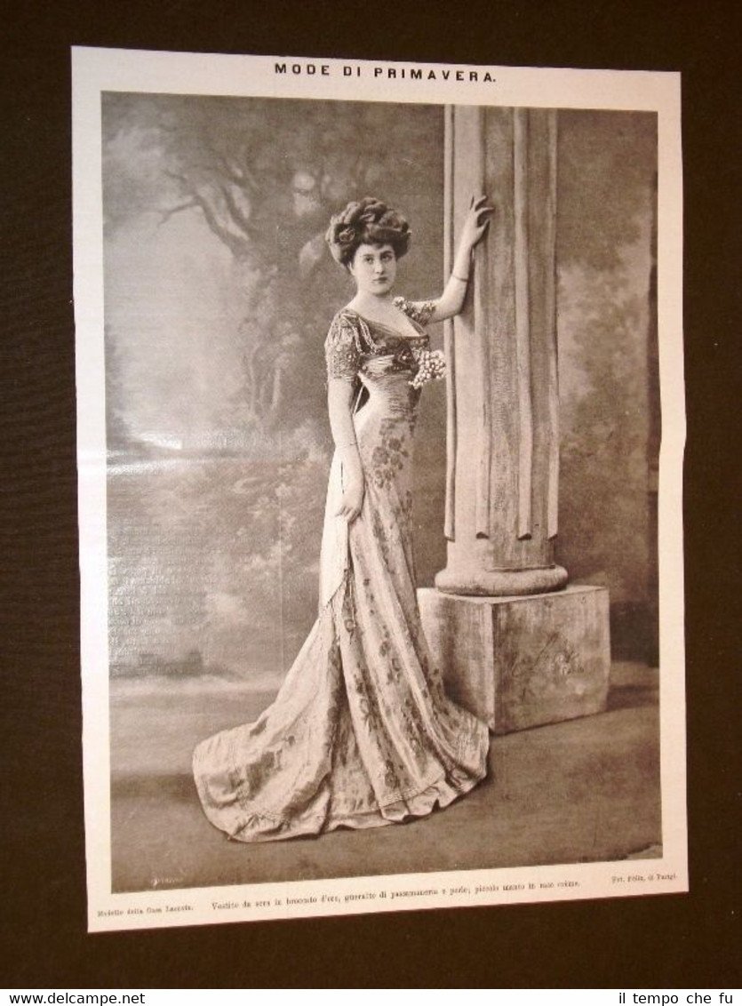 Moda di Primavera nel 1908 Vestito da sera in broccato …