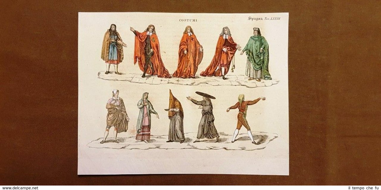Moda e costume in Spagna Acquaforte acquerellata a mano del …