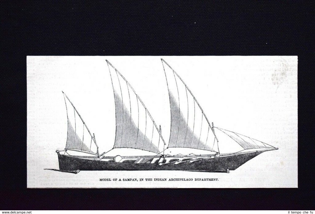 Modello di un Sampan,nel dipartimento dell'Arcipelago indiano Incisione del 1851 | Immagine principale