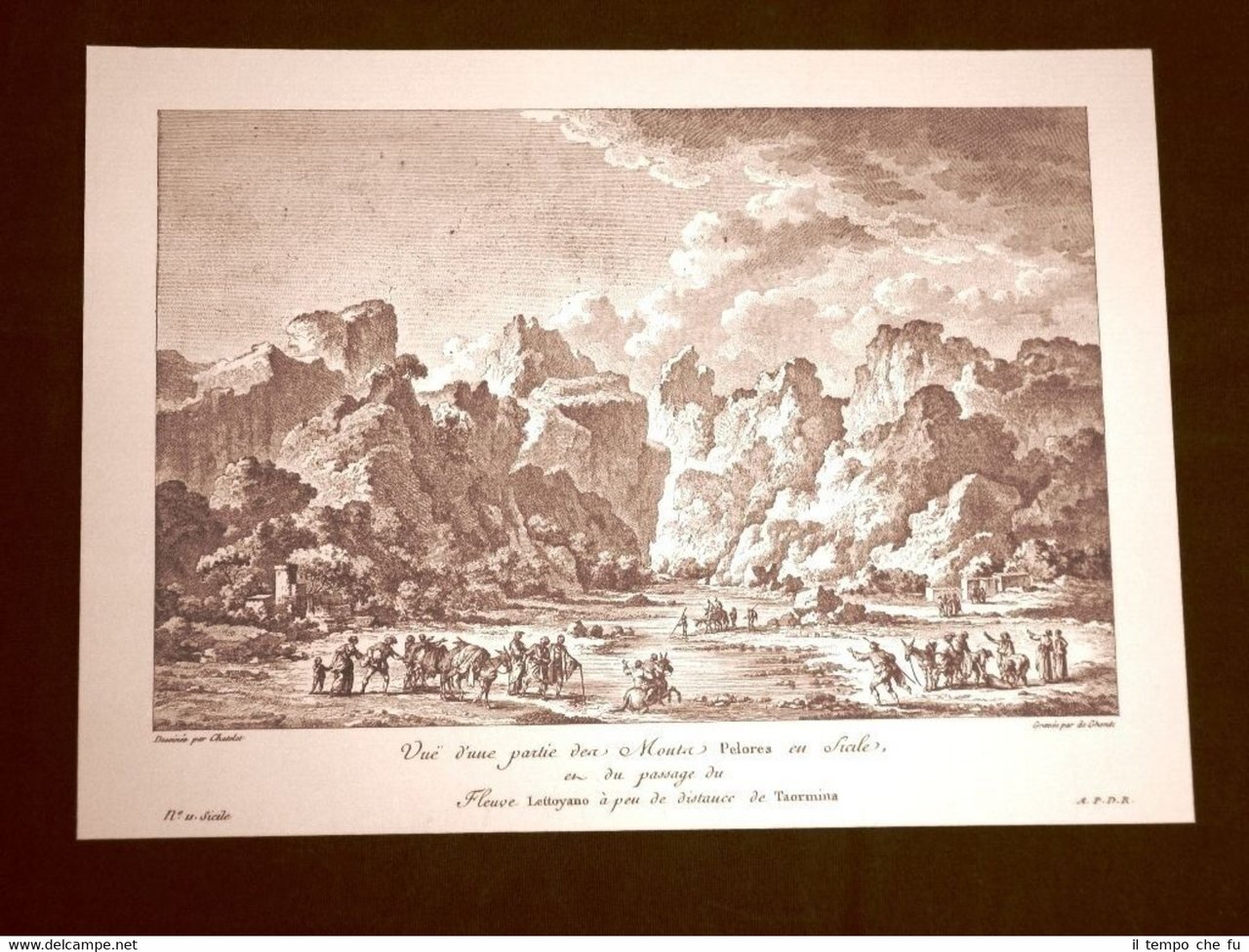 Monti Peloritani e fiume Lettoyano Taormina Messina Sicilia Litografia Saint-Non