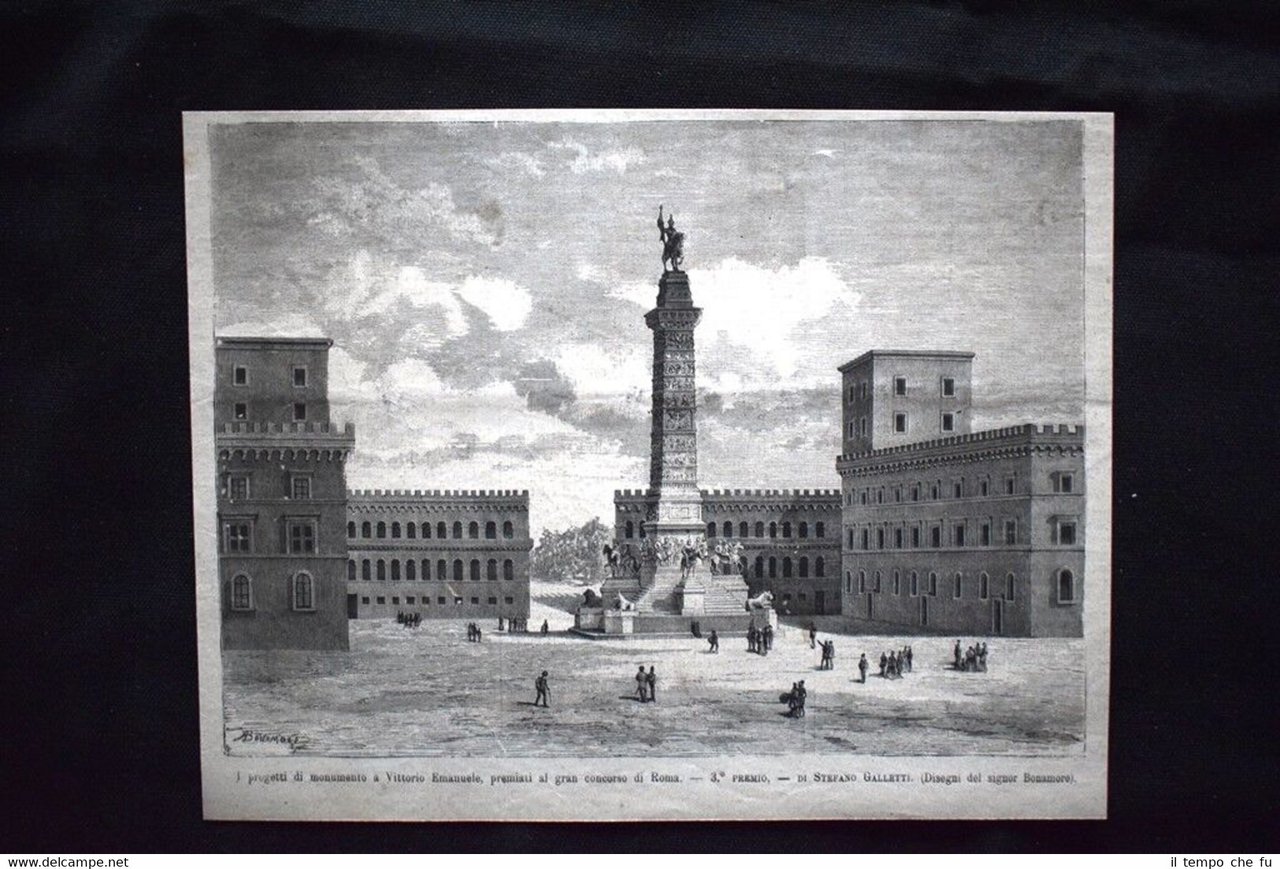 Monumento Vittorio Emanuele,Roma:Proposta Stefano Galletti Incisione del 1882