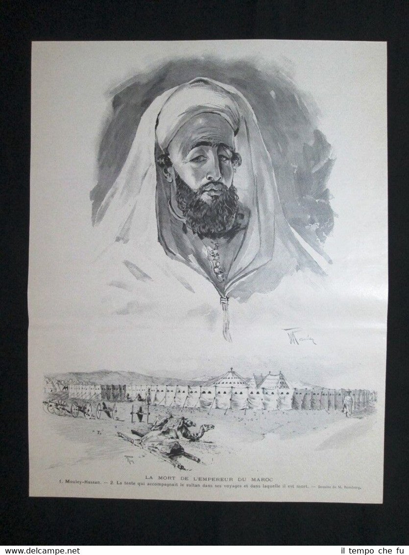 Morte dell’Imperatore del Marocco Mouley Hassan Incisione del 1894