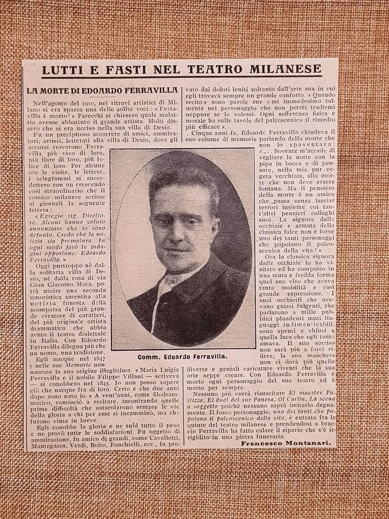 Morte di Edoardo Ferravilla nel 1915 Inimitabile del teatro dialettale …